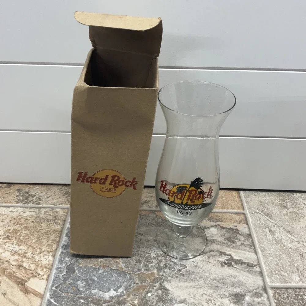 Hard Rock Cafe Paris Hurricane Glass Clear Souvenir Barware Footed Cocktail 9.5